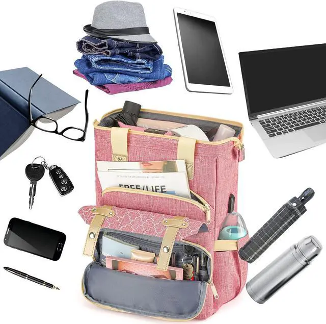 Alt view image 3 of 7 - Laptop Backpack for Women, School Backpack for Girls, 15.6 Inch Laptop Bag with USB Port, Wide Open Large Backpack Purse, Back Pack Work College Business Student Teacher Nurse, Pink