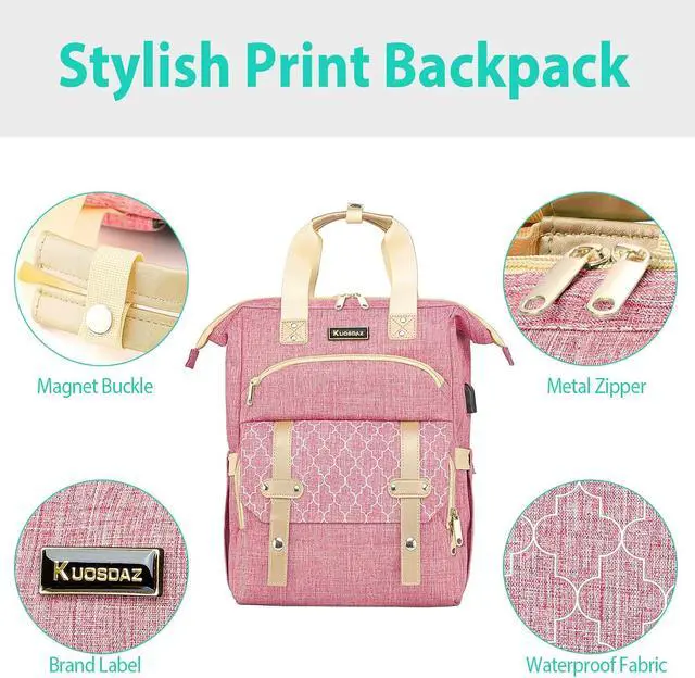 Alt view image 6 of 7 - Laptop Backpack for Women, School Backpack for Girls, 15.6 Inch Laptop Bag with USB Port, Wide Open Large Backpack Purse, Back Pack Work College Business Student Teacher Nurse, Pink