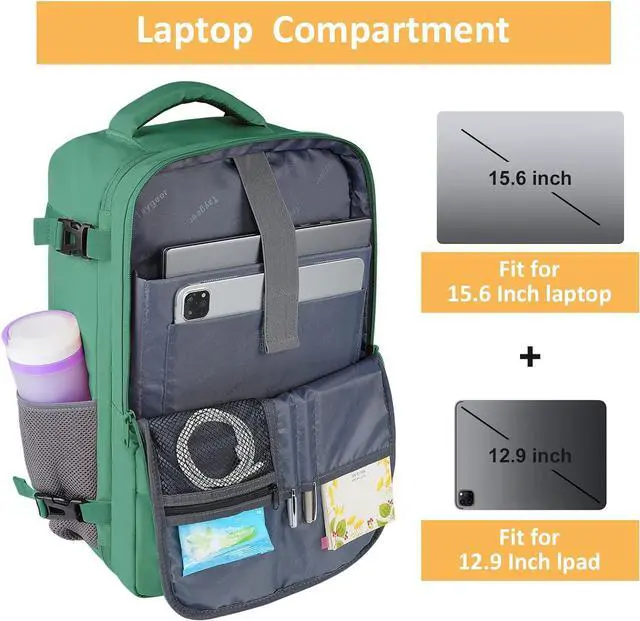 Alt view image 3 of 7 - Travel Backpack for College Woman, Lightweight Backpack for 15.6inch Laptop with USB Charging Port, TSA Friendly Bag for Women Traveling, Backpack Carry On Luggage for Girlfriend Gym Sports, Green