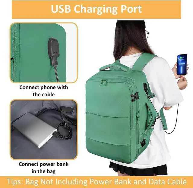 Alt view image 2 of 7 - Travel Backpack for College Woman, Lightweight Backpack for 15.6inch Laptop with USB Charging Port, TSA Friendly Bag for Women Traveling, Backpack Carry On Luggage for Girlfriend Gym Sports, Green