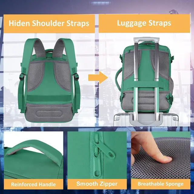 Alt view image 6 of 7 - Travel Backpack for College Woman, Lightweight Backpack for 15.6inch Laptop with USB Charging Port, TSA Friendly Bag for Women Traveling, Backpack Carry On Luggage for Girlfriend Gym Sports, Green