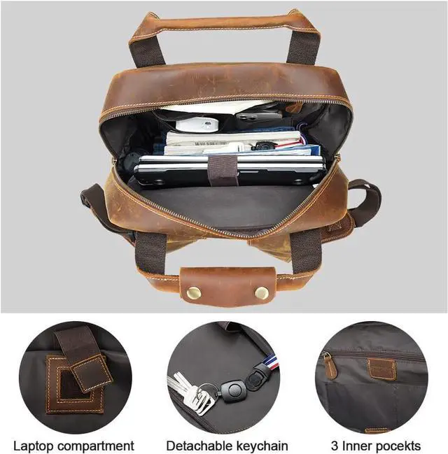 Alt view image 3 of 6 - TIDING Men's Vintage Genuine Leather Backpack 17 Inch Laptop Computer Bag Business Travel Rucksack Brown