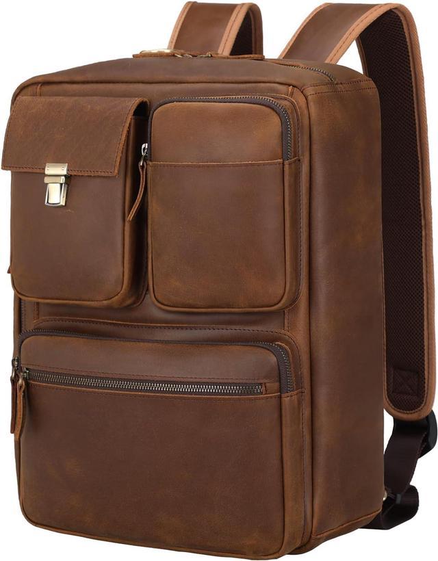 TIDING Men's Leather 15.6 Inch Laptop Backpack Convertible