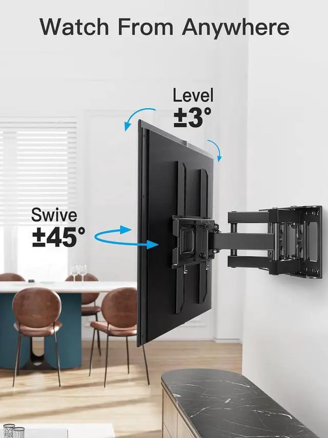 Alt view image 7 of 7 - Pipishell TV Wall Mount for 26-65 inch LED LCD OLED 4K TVs up to 99lbs, Full Motion TV Mount Bracket Articulating Swivel Extension Tilting Leveling Max VESA 400x400mm, Fits 12/16 Inch Wood Studs