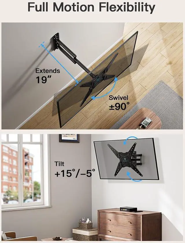 Alt view image 4 of 7 - PERLESMITH Full Motion TV Wall Mount for 26-60 Inch TVs, TV Mount with Articulating Arms Swivels Tilt Extension - Wall Mount TV Brackets VESA 400x400 Fits LED LCD OLED 4K TVs Up to 77 lbs