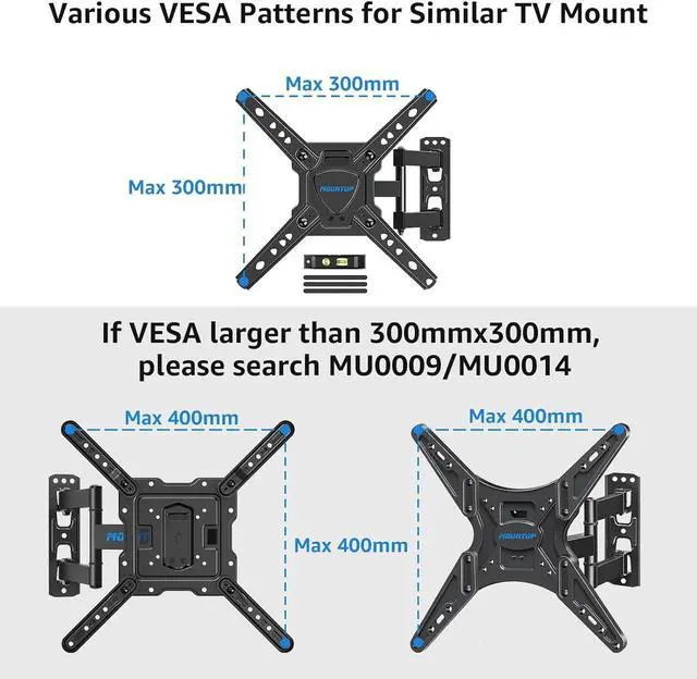 Alt view image 3 of 7 - MOUNTUP Full Motion TV Wall Mount for Most 26-50 Inch TVs, Max VESA 300x300mm Wall Mount TV Bracket with Swivel Tilting Extension Level Adjustment for LED LCD Flat Curved TVs Up to 53 LBS, MU0018