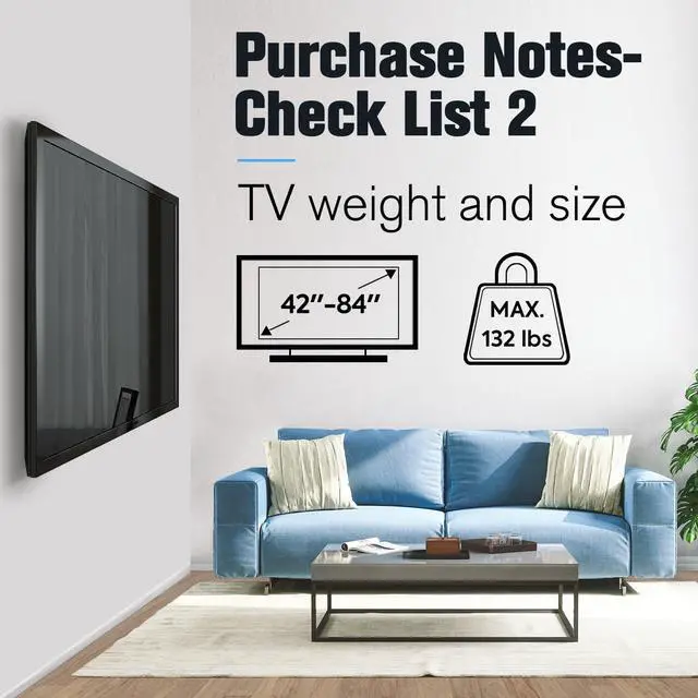 Alt view image 5 of 7 - Mounting Dream TV Mount Fixed for Most 42-84 Inch Flat Screen TVs, TV Wall Mount Bracket up to VESA 600 x 400mm and 132 lbs - Fits 16"/18"/24" Studs - Low Profile and Space Saving MD2163-K