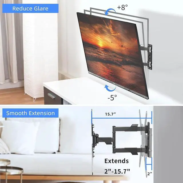 Alt view image 2 of 7 - Full Motion TV Wall Mount for Most 26-55 Inch Flat Curved TVs, Wall Mount TV Bracket with Swivel Articulating Extension Tilt Arm, Support up to 70lbs, Max VESA 400x400mm(MAP3)