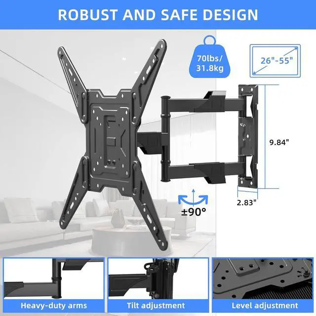 Alt view image 5 of 7 - Full Motion TV Wall Mount for Most 26-55 Inch Flat Curved TVs, Wall Mount TV Bracket with Swivel Articulating Extension Tilt Arm, Support up to 70lbs, Max VESA 400x400mm(MAP3)