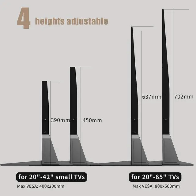 Alt view image 6 of 7 - Universal TV Stand, Metal TV Legs for 20-65 inch LCD/LED/OLED/Plasma Flat&Curved Screen TV Height Adjustment with VESA 75x75mm to 800x500mm Max ML1760