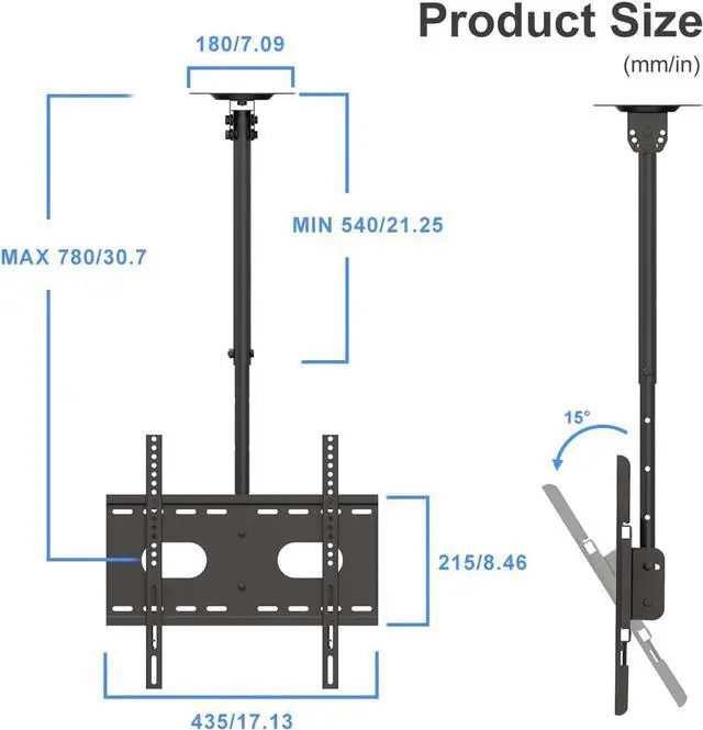 Alt view image 2 of 7 - Suptek Ceiling TV Mount Fits Most 26-65 inch LCD LED Plasma Panel Display with Max VESA 400x400mm Loaded up to 45kg/100lbs Height Adjustable MC4602