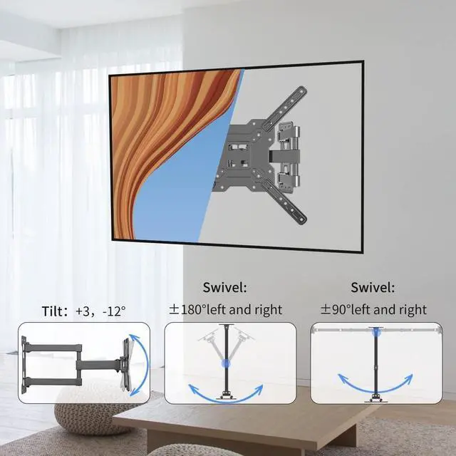 Alt view image 2 of 7 - Suptek TV Wall Mount Swivel and Tilt Full Motion for Most 23 to 55 inch TV Mount up to 55lbs max VESA 400x400mm (A1+)