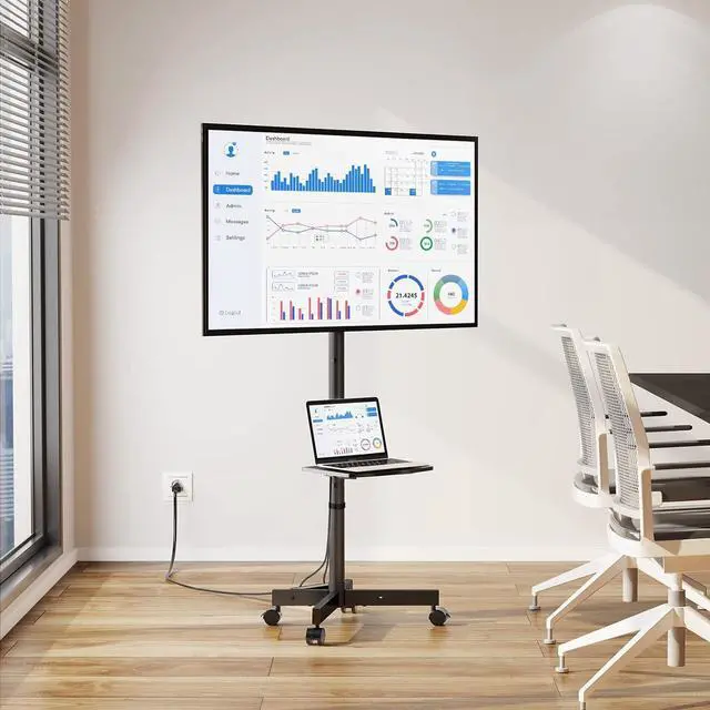 Alt view image 4 of 7 - TV Stand with Power Outlet, Mobile TV Cart on Wheels for 23-60 inch LED LCD Flat Curved Panel Screen TVs, up to 88 lbs, Height Adjustable Rolling TV Stand with AV Shelf, Max VESA 400x400mm