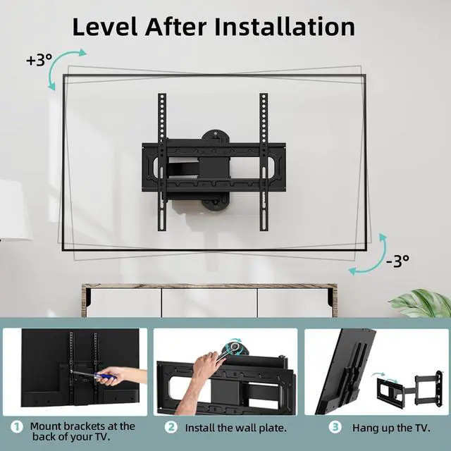 Alt view image 5 of 7 - Full MotionTV Wall Mount for 26-60 inch Flat/Curved TVs up to 88 lbs, Heavy Duty Swivel TV Mount with Single Stud Design,Smooth Extension,Max VESA 400x400mm,HC3402