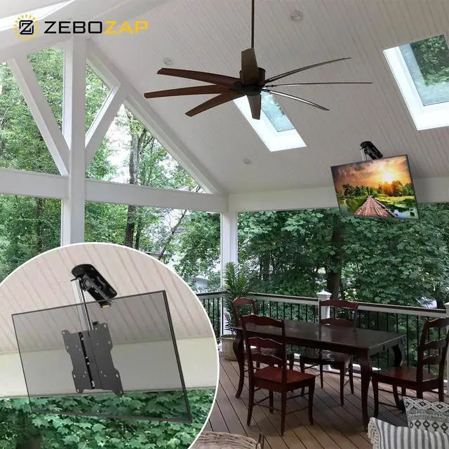 Alt view image 7 of 7 - ZeboZap ZZTVC8022 Flip Down Ceiling TV and Monitor Mount | Gazebo| RV TV Mount | Kitchen Overhead & Under Cabinet Mount | Height Adjustable | Holds 44lbs | Fits Screens 13" to 37"