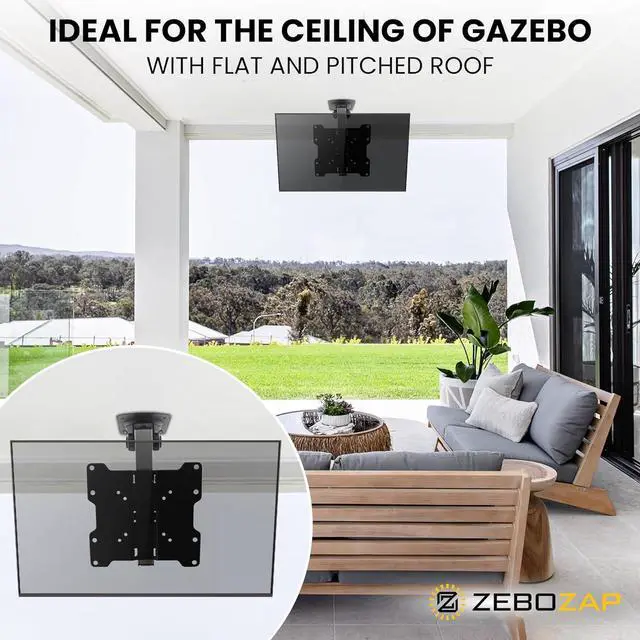 Alt view image 6 of 7 - ZeboZap ZZTVC8022 Flip Down Ceiling TV and Monitor Mount | Gazebo| RV TV Mount | Kitchen Overhead & Under Cabinet Mount | Height Adjustable | Holds 44lbs | Fits Screens 13" to 37"
