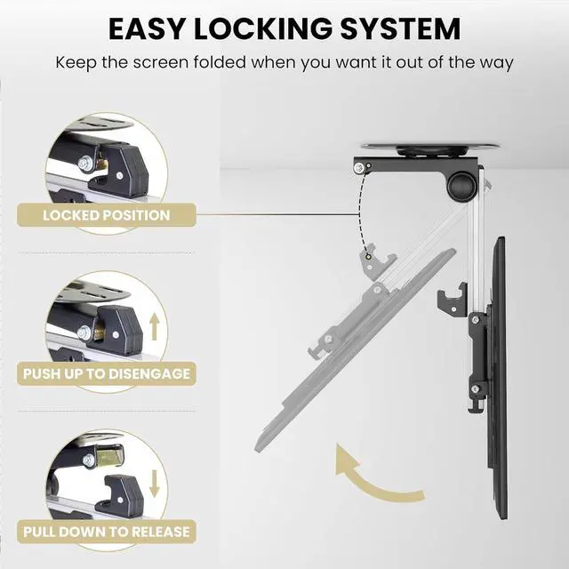 Alt view image 4 of 7 - ZeboZap ZZTVC8022 Flip Down Ceiling TV and Monitor Mount | Gazebo| RV TV Mount | Kitchen Overhead & Under Cabinet Mount | Height Adjustable | Holds 44lbs | Fits Screens 13" to 37"