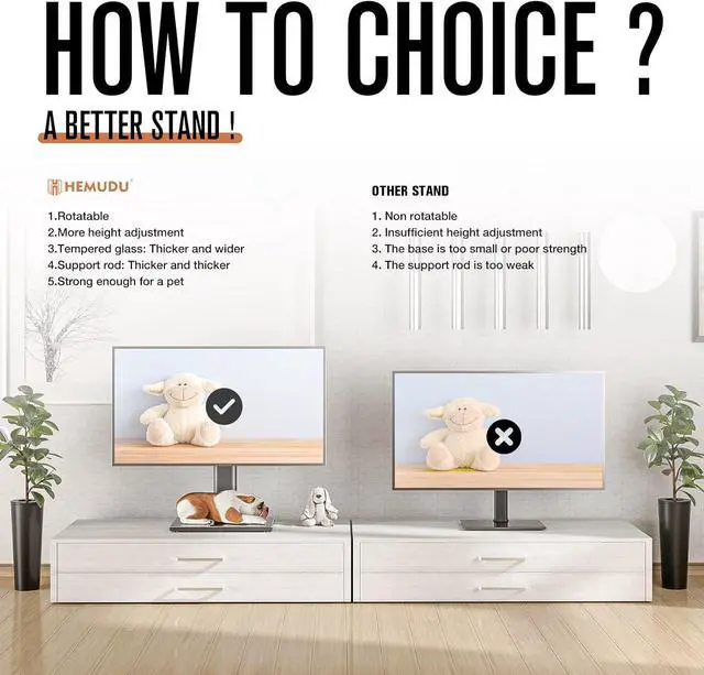 Alt view image 4 of 7 - Universal Swivel TV Stand - Table Top TV Stand for 27-60 inch LCD LED TVs - Height Adjustable TV Base Stand with Tempered Glass Base & Wire Management, VESA 400x400mm HT06B-002