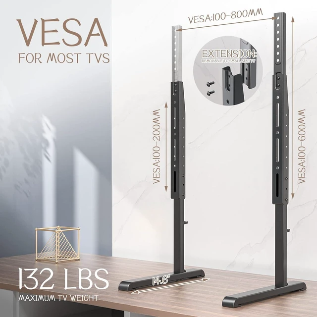Alt view image 6 of 7 - Universal TV Stand, Table Top TV Stand Base Wobble-Free Replacement for Most 24 to 77 Inch LCD LED TVs, 7 Height Adjustable TV Legs Hold up to 110lbs, Max VESA 800x500mm, Black AX10TB02