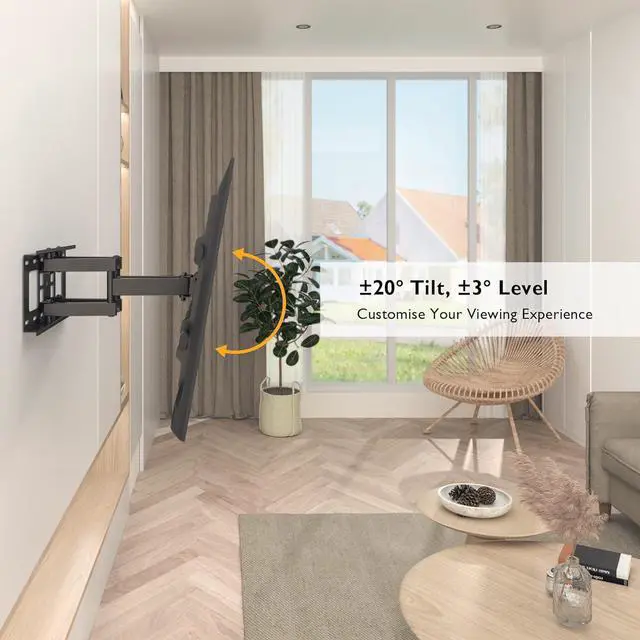 Alt view image 5 of 7 - BONTEC Full Motion TV Wall Mount for 37-84 Inch TVs, Hold up to 132lbs, Max VESA 600x400mm, Swivel Tilt Dual Arms, Adjustable Viewing Angle, Fits 16" Wood Studs, Easy Assembly