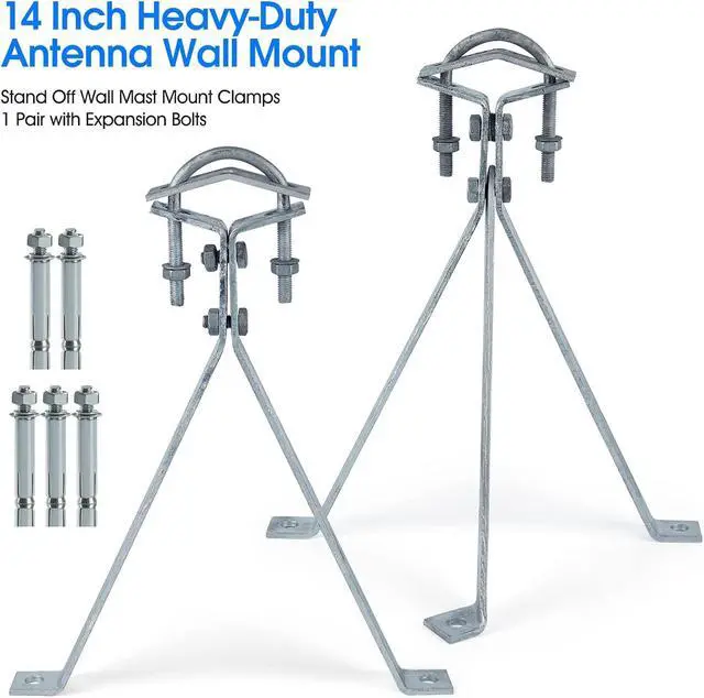 Alt view image 2 of 5 - 14 Inch Heavy-Duty Antenna Wall Mount,Windproof Stand Off Wall Mast Mount Clamps,1 Pair with Expansion Bolts (1 Pair Mount ( 3-Leg + 2-Leg), 14 Inch)