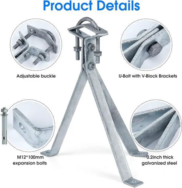 Alt view image 3 of 5 - 14 Inch Heavy-Duty Antenna Wall Mount,Windproof Stand Off Wall Mast Mount Clamps,1 Pair with Expansion Bolts (1 Pair Mount ( 3-Leg + 2-Leg), 14 Inch)