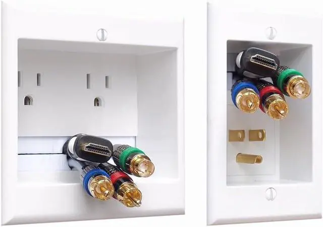 Main image of TWO-CK Dual Outlet TV Cord Hider for Wall Mounted TVs - Recessed In-Wall Cable hider System for Power & Low Voltage - Matches Existing Outlets - Hide Wires With this Easy DIY Install Kit