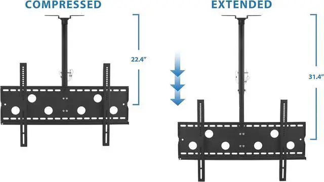 Alt view image 6 of 7 - Mount-It Ceiling TV Mount For 32 37 40 42 43 50 55 60 65 70 Inch Flat Panel Televisions, Articulating Hanging Swivel TV Pole Bracket Adjustable Height 175 Pound Capacity, Black (MI-501B), Single