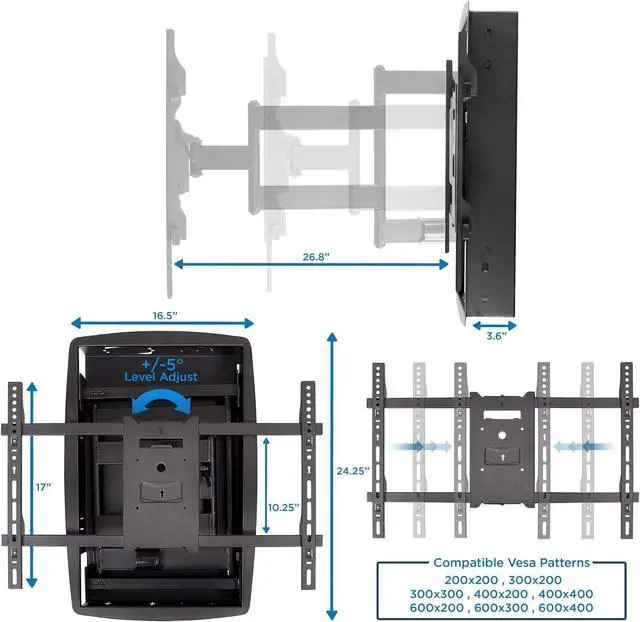 Alt view image 6 of 7 - Mount-It! Recessed TV Wall Mount, Articulating Full Motion in-Wall TV Bracket for Flush Installation, 28 Inch Extended Arm Fits Screen Sizes 32, 37, 40, 42, 47, 50, 55, 60, 65, 70 inch, Up to 175 lbs