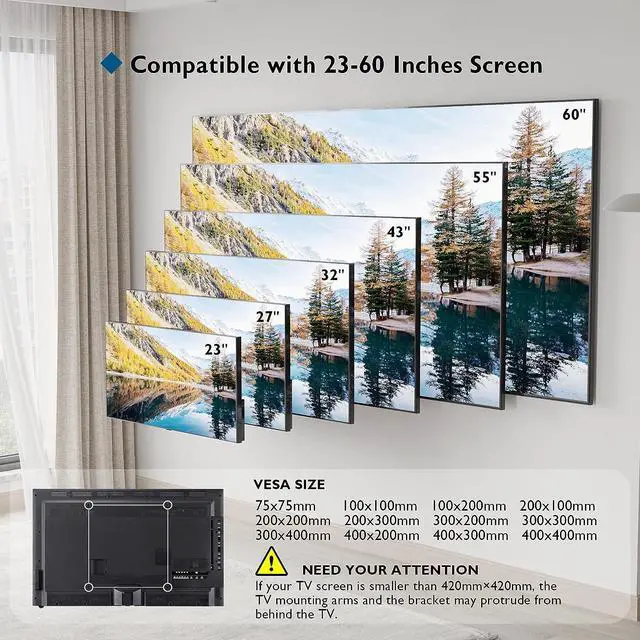 Alt view image 6 of 7 - BONTEC TV Wall Mount Tilting for 23-60 inch TVs, Low Profile Design, Max VESA 400x400mm, Holds up to 115lbs, TV Mount for LCD LED OLED Flat Screens, Fixed Ultra Slim Bracket Fits 16" Studs