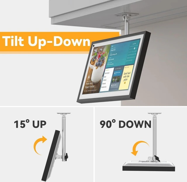 Alt view image 4 of 7 - Laivli Show 15 Under Cabinet Mount, Easy to Adjust The Height with Thumb Screw, Rotate Tilt Swivel for 15.6" Smart Display, Whole Aluminum Mount for Show 15VESA 75x75mm 100x100mm