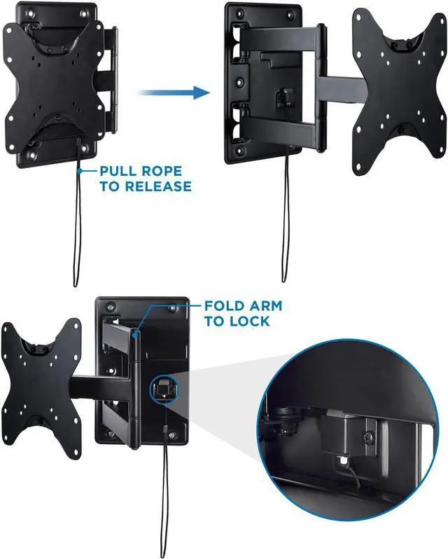 Alt view image 3 of 7 - Mount-It! Lockable RV TV Wall Mount for 23-43 Inch TVs, Quick-Release Full Motion Bracket for Campers, Motorhomes, Trailers & Boats, Secure Swivel Arm, VESA 75x75-200x200, 77 lbs Capacity