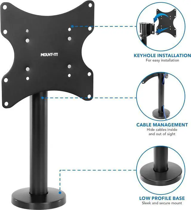 Alt view image 3 of 7 - Flat Screen TV Bolt Down Stand for Desk, Desktop, and Tabletop [23" - 43" Screens] Swivel Tabletop Mount, VESA Mount up to 200x200mm (Steel, Black)