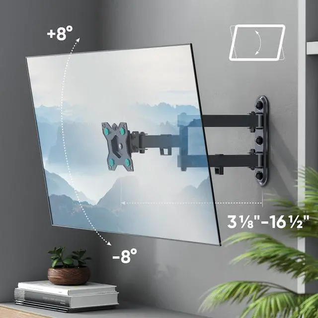 Alt view image 4 of 7 - ONKRON Full Motion TV Wall Mount for 10-35 Inch Screen up to 44 lbs, 360° Rotating TV Mount Swivel and Tilt, Articulating Arm, VESA 75x75 & 100x100 Corner Small Monitor Wall Mount Black