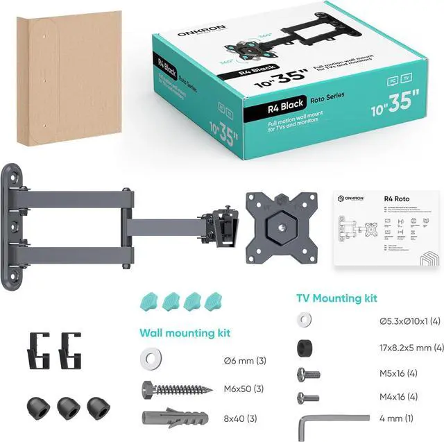 Alt view image 7 of 7 - ONKRON Full Motion TV Wall Mount for 10-35 Inch Screen up to 44 lbs, 360° Rotating TV Mount Swivel and Tilt, Articulating Arm, VESA 75x75 & 100x100 Corner Small Monitor Wall Mount Black