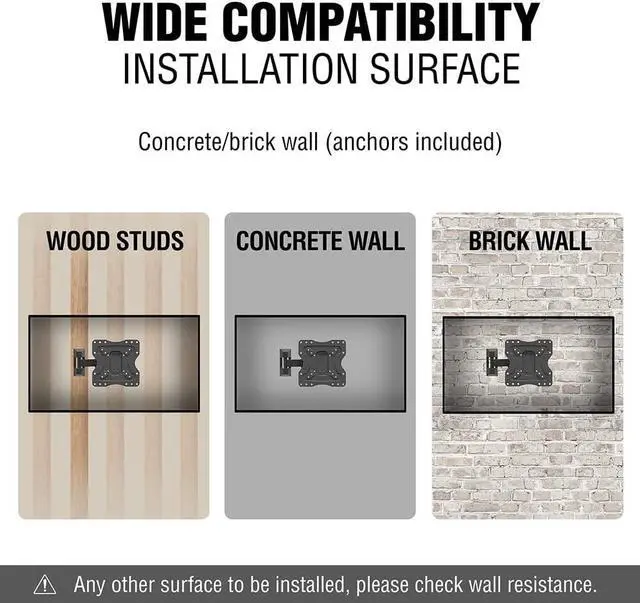 Alt view image 4 of 7 - ELG Full Motion TV Wall Mount for TVs 15'' to 58'', Holds up to 66.1lbs, Articulating Arms Swivels Tilt Extension, Max VESA 200x200mm, FULL20, Steel, Black