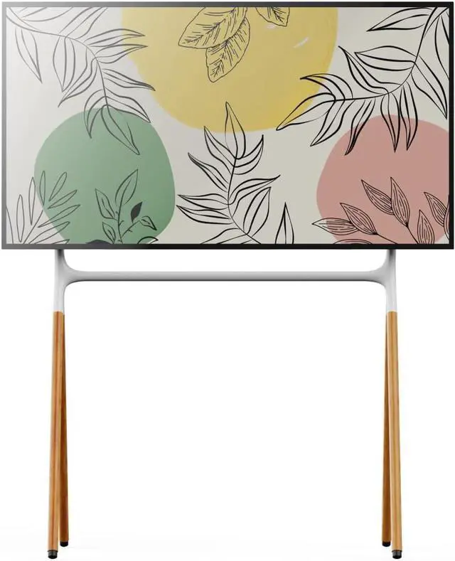 Main image of POUT E16 TV Studio Display Mount - Solid Wood Easel Quad-Leg w/Height Adjustable White Bracket & Cable Ties - Max Load 88lbs 49 to 70 Inch LED LCD VESA Screens - Universal TV Stand Mount (White)