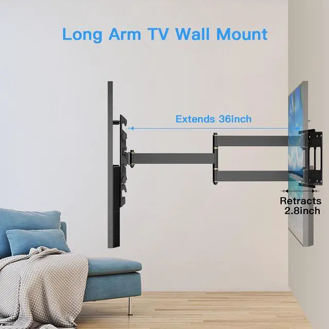 Alt view image 2 of 7 - FORGING MOUNT Long Arm Corner TV Mount with Height Setting Full Motion TV Wall Mount with 36" Extends for Corner/Flat Installed Fits 42"-86" TVs,Holds 150lbs,VESA 600x400mm