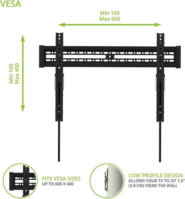 Alt view image 2 of 7 - Kanto KT3260 Tilting TV Wall Mount | Fits 32 to 60 Monitors | Fits VESA Sizes 100 x 100 to 600 x 400 | Tilt Mechanism | Quick Release Tabs | Solid Steel Construction | Dual Stud Wall Plate | Black