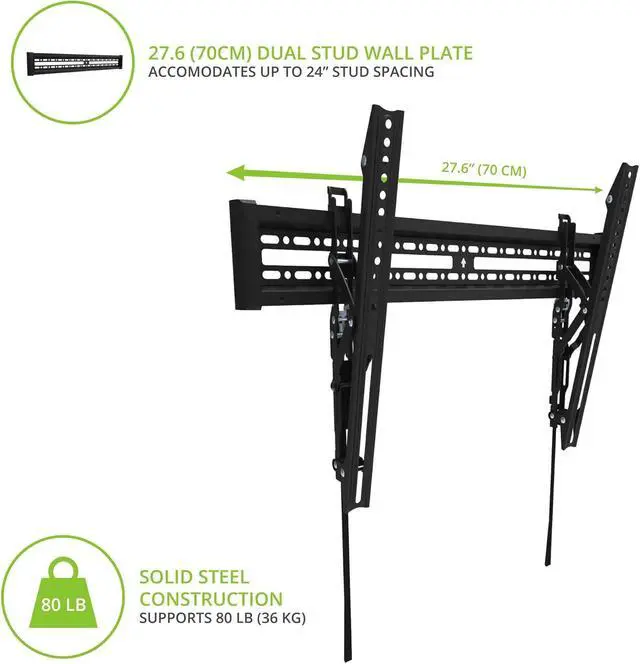 Alt view image 4 of 7 - Kanto KT3260 Tilting TV Wall Mount | Fits 32 to 60 Monitors | Fits VESA Sizes 100 x 100 to 600 x 400 | Tilt Mechanism | Quick Release Tabs | Solid Steel Construction | Dual Stud Wall Plate | Black