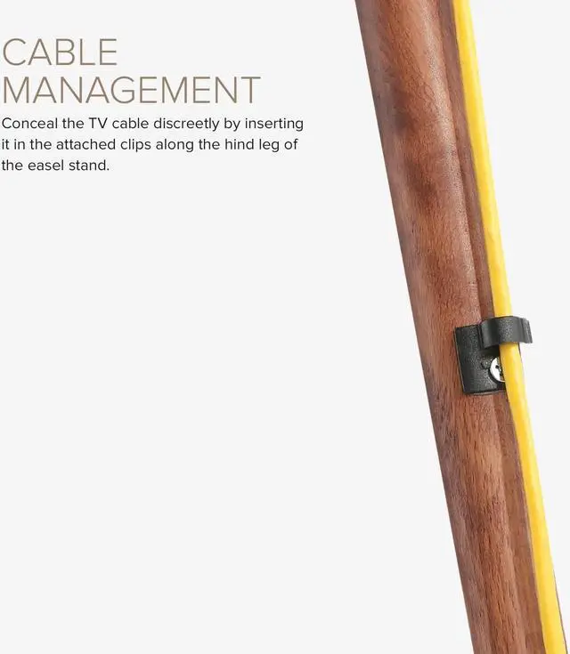 Alt view image 5 of 7 - POUT E16 TV Studio Display Mount - Solid Wood Easel Quad-Leg w/Height Adjustable White Bracket & Cable Ties - Max Load 88lbs 49 to 70 Inch LED LCD VESA Screens - Universal TV Stand Mount (White)