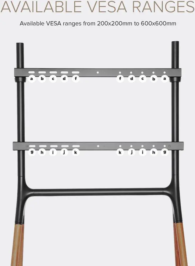 Alt view image 6 of 7 - POUT E16 TV Studio Display Mount - Solid Wood Easel Quad-Leg w/Height Adjustable White Bracket & Cable Ties - Max Load 88lbs 49 to 70 Inch LED LCD VESA Screens - Universal TV Stand Mount (White)