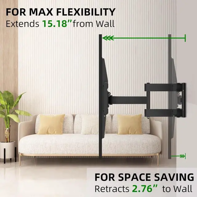 Alt view image 2 of 7 - Full Motion Mount, USX MOUNT Wall Mount for Most 42-86 inch TVs, Holds up to 120lbs, Max VESA 600x400mm, Swivel TV Bracket with Dual Articulating Arms Tilt Rotation Fits 16" Wood Stud