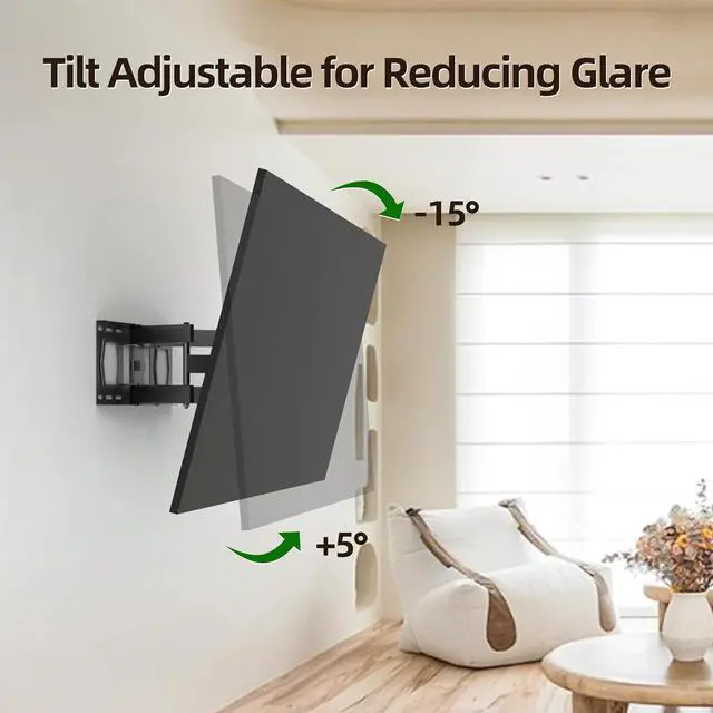 Alt view image 3 of 7 - Full Motion Mount, USX MOUNT Wall Mount for Most 42-86 inch TVs, Holds up to 120lbs, Max VESA 600x400mm, Swivel TV Bracket with Dual Articulating Arms Tilt Rotation Fits 16" Wood Stud