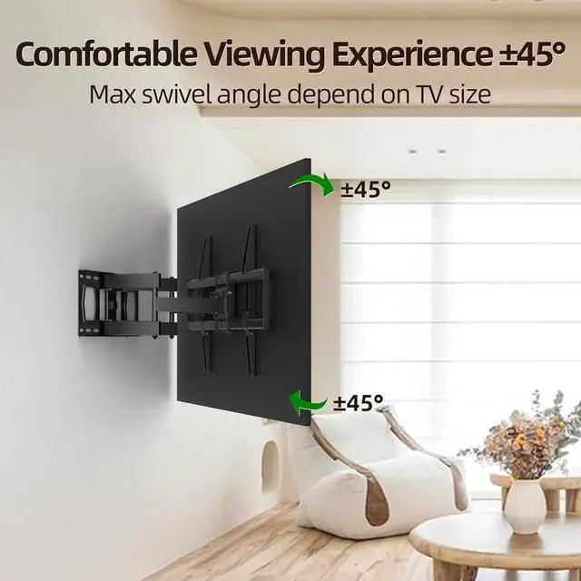 Alt view image 4 of 7 - Full Motion Mount, USX MOUNT Wall Mount for Most 42-86 inch TVs, Holds up to 120lbs, Max VESA 600x400mm, Swivel TV Bracket with Dual Articulating Arms Tilt Rotation Fits 16" Wood Stud