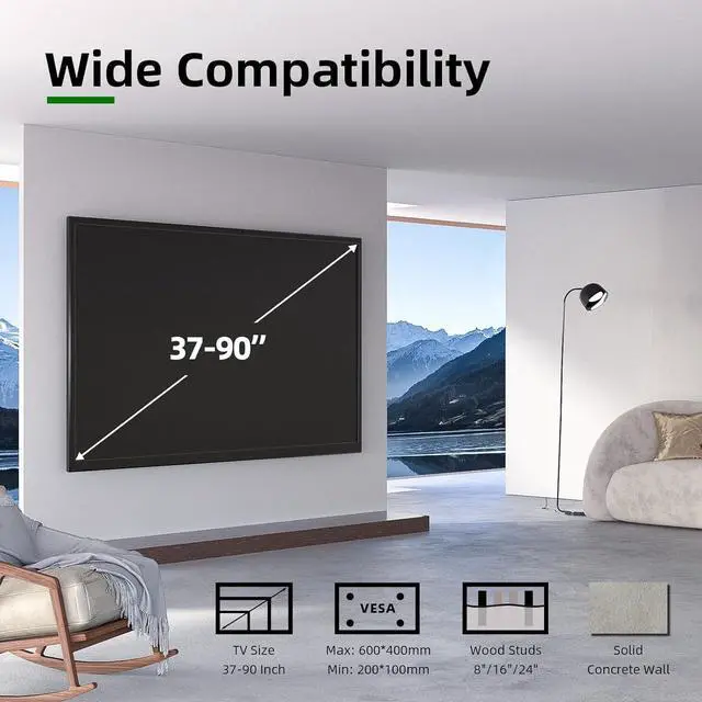 Alt view image 2 of 7 - USX MOUNT 37-90 inch Full Motion TV Wall Mount, Fits 24" Wood Studs, Wall Mount TV Bracket with Smooth Swivel, Tilt, Extension, Holds up to 150lbs, Max VESA 600x400mm