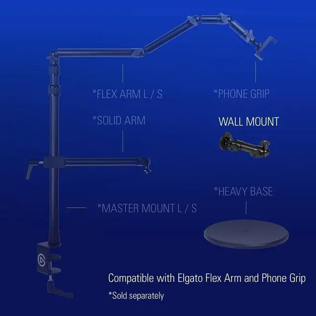 Alt view image 2 of 7 - Elgato Wall Mount  Sturdy Horizontal Articulated Arm with 1/4 inch Thread for Easy Mounting and Adjusting of Lights, Cameras, and Microphones, Perfect for Streaming, Videoconferencing, Studios