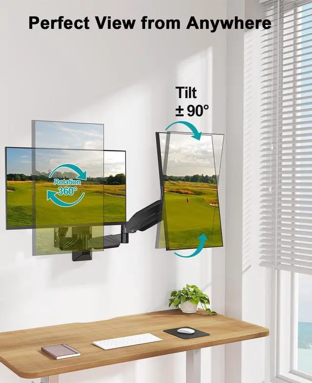 Alt view image 6 of 7 - MOUNT PRO Dual Monitor Wall Mount for 2 Computer Screen up to 32 Inch, Gas Spring Double Monitor Arm Holds Up to 17.6lbs Each, Full Motion Adjustable Wall Monitor Mount, VESA Mount 75x75/100x100