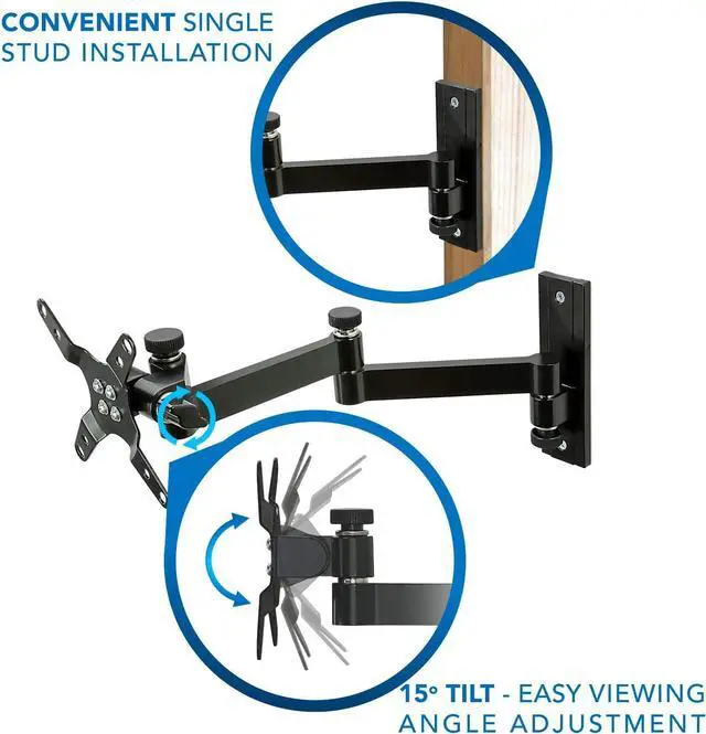 Alt view image 3 of 7 - Mount-It! Full Motion Computer Monitor Wall Mount, Articulating Arm Fits Single Monitor Screens 19 20 21.5 22 24 27 30 Inches, VESA 75 and 100 Compatible, 33 lb Capacity Black
