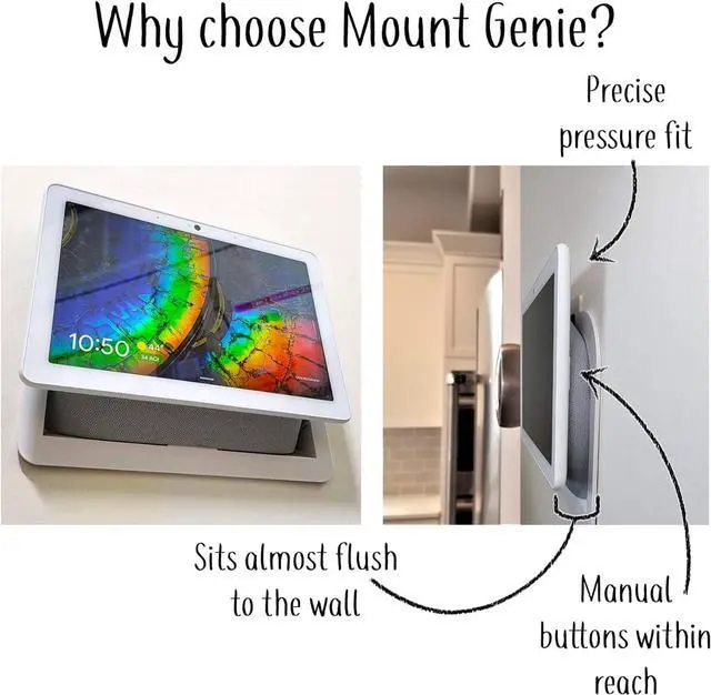 Alt view image 2 of 6 - Mount Genie Simple Built-in Google Nest Hub MAX Wall Mount: The Perfect Smart Home Command Center | Fully Exposed Speakers | Designed in The USA